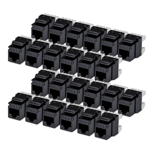 StarTech.com Cat6 Keystone Jack, 24-Pack RJ45 Ethernet Keystone Jacks, UTP Cat6 Wall Jack, 180-Degree 110 Punch Down, Black