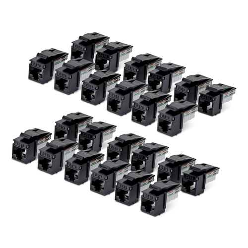 StarTech.com Cat6 Keystone Jack, 24-Pack RJ45 Ethernet Keystone Jacks, UTP Cat6 Wall Jack, 90-Degree 110 Punch Down, Black