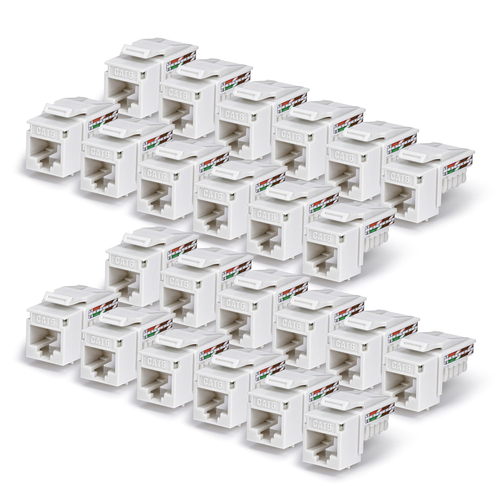 StarTech.com Cat6 Keystone Jack, 24-Pack RJ45 Ethernet Keystone Jacks, UTP Cat6 Wall Jack, 90-Degree 110 Punch Down, White