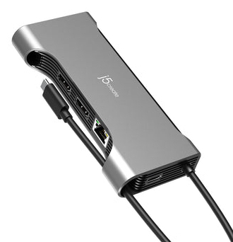 j5create JCD367 Flexible Ports USB-C® Dual 4K60 HDMI™ Hub - Pro 12-in-1, Black/Grey