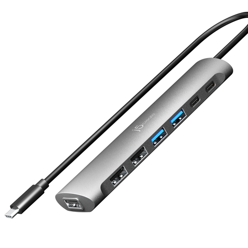 j5create JCH3007 USB-C® 7-Port Hub, Black/Grey