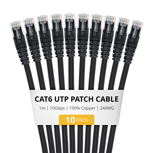 StarTech.com 1m Black Cat6 Ethernet Cable, 10 Pack, Snagless, 100W PoE, UTP, 24AWG Pure Bare Copper Wire, RJ45 Network Patch Cord w/Strain Reliefs, Individually Tested