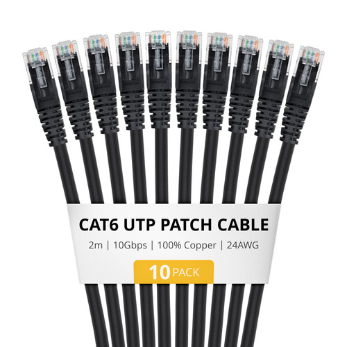 StarTech.com 2m Black Cat6 Ethernet Cable, 10 Pack, Snagless, 100W PoE, UTP, 24AWG Pure Bare Copper Wire, RJ45 Network Patch Cord w/Strain Reliefs, Individually Tested