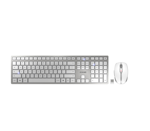 CHERRY DW 9000 SLIM keyboard Mouse included Universal RF Wireless + Bluetooth US English Silver, White