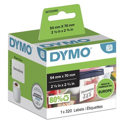 DYMO Authentic LabelWriter Multi-Purpose Labels | 54 mm x 70 mm | Self Adhesive | Roll of 320 Easy-Peel Labels | for LabelWriter Label Makers | Made in Europe