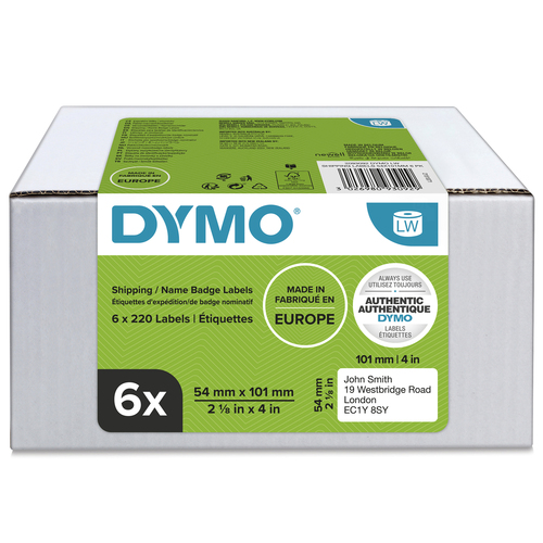 DYMO Authentic LabelWriter Large Shipping Labels/Name Badges | 54mm x 101mm | 6 Rolls of 220 Easy-Peel Labels (1,320 Count) | Self-Adhesive | for LabelWriter Label Makers