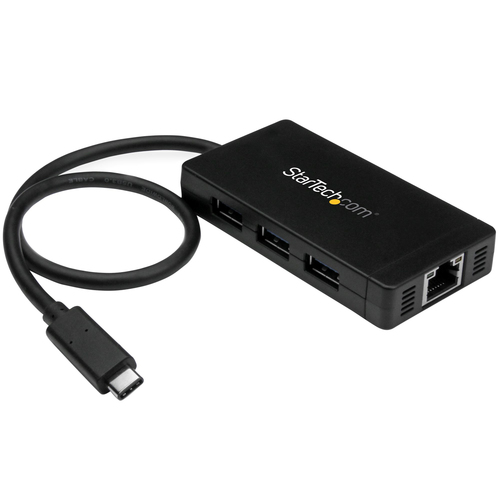 StarTech.com 3-Port USB-C Hub with Gigabit Ethernet - USB-C to 3x USB-A - USB 3.0 (5Gbps) - Includes Power Adapter - TAA