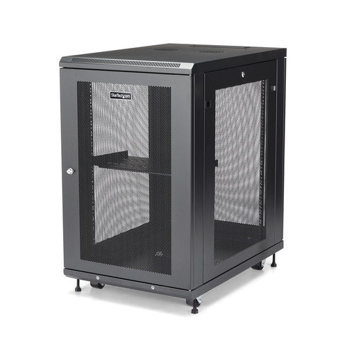 StarTech.com 18U Enterprise-Grade Server Rack Cabinet Kit, 19in Enclosed 4-Post Rack with Shelf and Cable Management, 29in (75cm) Mounting Depth, 992lb (450kg) Capacity