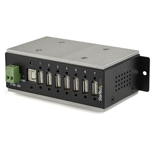 StarTech.com 7-Port USB 2.0 Hub - Metal Industrial USB-A Hub with ESD & 350W Surge Protection - Extended Operating Temp -40 to 185°F - Din Rail/Wall/Desk Mountable - USB Expander Hub