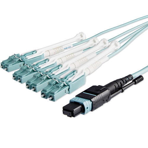 StarTech.com 10m (30ft) MTP(F)/PC to 4x LC/PC Duplex Breakout OM3 Multimode Fiber Optic Cable, OFNP Plenum, 40G Networks, Low Insertion Loss - Fiber Jumper Cord