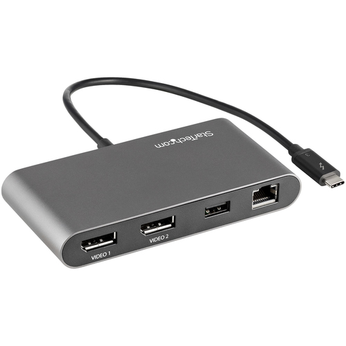 StarTech.com Dual-Monitor Thunderbolt Mini Dock, 4K 60Hz DisplayPort, Driverless Hub for Windows & Mac, Gigabit Ethernet, 1x USB-A (USB 5Gbps), 11in (28cm) Cable