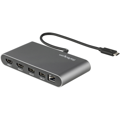 StarTech.com Dual-Monitor Thunderbolt Mini Dock, 4K 60Hz HDMI, Driverless Hub for Windows & Mac, Gigabit Ethernet, 1 x USB 5Gbps & 1x USB 2.0, 11in (28cm) Cable
