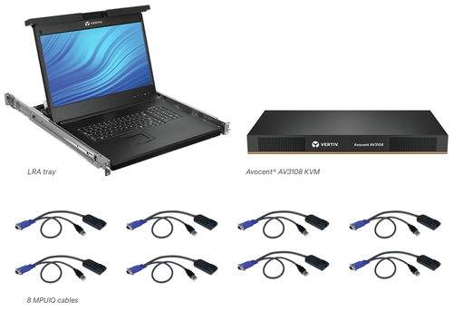 Vertiv Avocent LCD Local Rack Access Console, 8P KVM, 8 CABLES, USB KB-GER